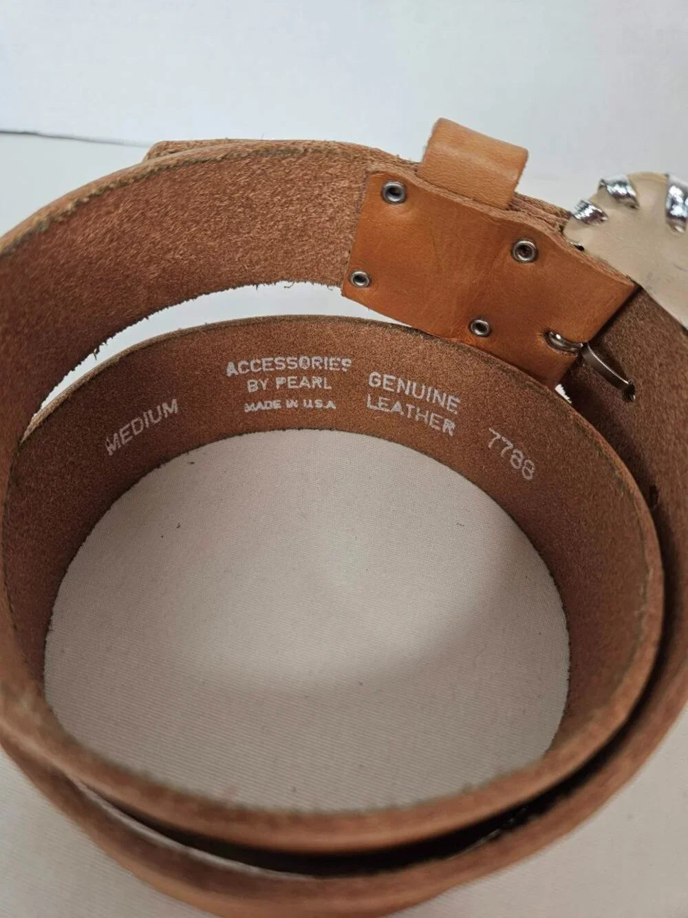 Accessories by Pearl Vintage Leather Whipstitch Wide Belt Tan Medium